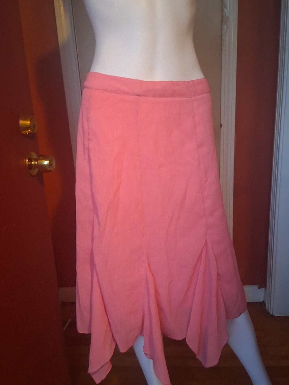 H&M Coral Handkerchief Hem Midi Skirt